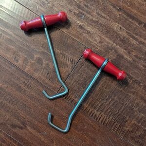 Vintage RED Wooden Handle Sturdy Metal Boot Strap Hook Puller 7-1/2"